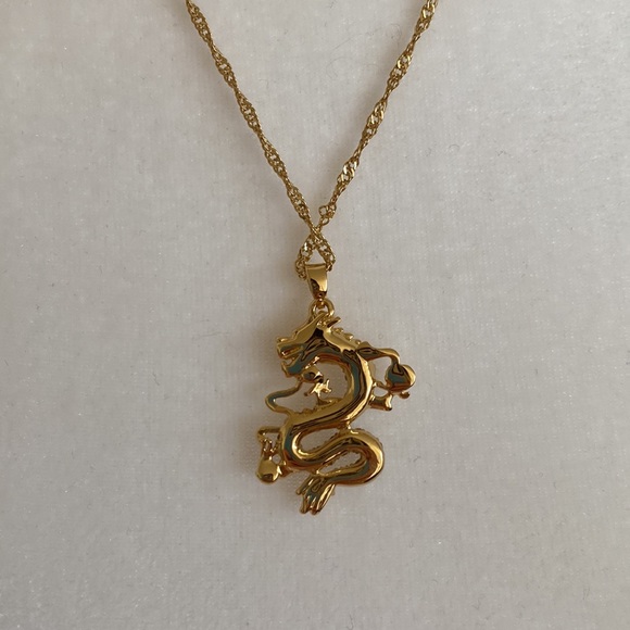 14k gold plated dragon necklace - Picture 7 of 8